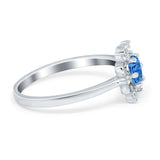 Halo Floral Engagement Ring Round Simulated Cubic Zirconia 925 Sterling Silver