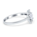 Halo Floral Engagement Ring Round Simulated Cubic Zirconia 925 Sterling Silver