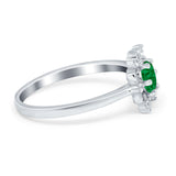 Halo Floral Engagement Ring Round Simulated Cubic Zirconia 925 Sterling Silver