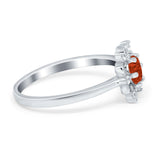 Halo Floral Engagement Ring Round Simulated Cubic Zirconia 925 Sterling Silver