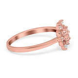 Halo Floral Engagement Ring Round Simulated Cubic Zirconia 925 Sterling Silver