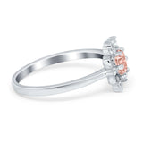 Halo Floral Engagement Ring Round Simulated Cubic Zirconia 925 Sterling Silver
