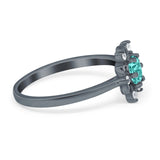 Halo Floral Engagement Ring Round Simulated Cubic Zirconia 925 Sterling Silver