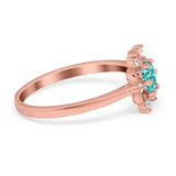 Halo Floral Engagement Ring Round Simulated Cubic Zirconia 925 Sterling Silver