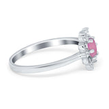 Halo Floral Engagement Ring Round Simulated Cubic Zirconia 925 Sterling Silver