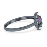 Halo Floral Engagement Ring Round Simulated Cubic Zirconia 925 Sterling Silver
