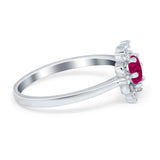 Halo Floral Engagement Ring Round Simulated Cubic Zirconia 925 Sterling Silver