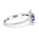 Halo Floral Engagement Ring Round Simulated Cubic Zirconia 925 Sterling Silver