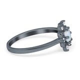 Halo Floral Engagement Ring Round Simulated Cubic Zirconia 925 Sterling Silver