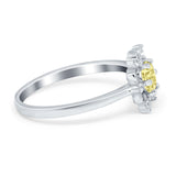 Halo Floral Engagement Ring Round Simulated Cubic Zirconia 925 Sterling Silver