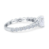 Solitaire Accent Wedding Ring Round Simulated Cubic Zirconia 925 Sterling Silver