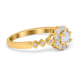 Vintage Style Engagement Ring Round Simulated Cubic Zirconia 925 Sterling Silver