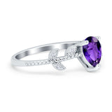 Teardrop Engagement Ring Pear Simulated Cubic Zirconia 925 Sterling Silver