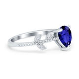 Teardrop Engagement Ring Pear Simulated Cubic Zirconia 925 Sterling Silver