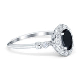 Art Deco Engagement Ring Oval Simulated Cubic Zirconia 925 Sterling Silver