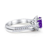 Oval Two Piece Halo Round Simulated Cubic Zirconia Ring 925 Sterling Silver
