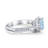 Oval Two Piece Halo Round Simulated Cubic Zirconia Ring 925 Sterling Silver