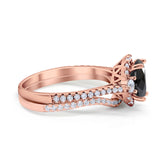 Oval Two Piece Halo Round Simulated Cubic Zirconia Ring 925 Sterling Silver