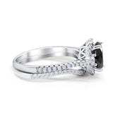 Oval Two Piece Halo Round Simulated Cubic Zirconia Ring 925 Sterling Silver