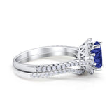 Oval Two Piece Halo Round Simulated Cubic Zirconia Ring 925 Sterling Silver