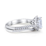 Oval Two Piece Halo Round Simulated Cubic Zirconia Ring 925 Sterling Silver