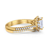 Oval Two Piece Halo Round Simulated Cubic Zirconia Ring 925 Sterling Silver