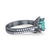 Oval Two Piece Halo Round Simulated Cubic Zirconia Ring 925 Sterling Silver