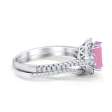 Oval Two Piece Halo Round Simulated Cubic Zirconia Ring 925 Sterling Silver