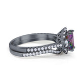Oval Two Piece Halo Round Simulated Cubic Zirconia Ring 925 Sterling Silver