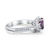 Oval Two Piece Halo Round Simulated Cubic Zirconia Ring 925 Sterling Silver