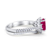 Oval Two Piece Halo Round Simulated Cubic Zirconia Ring 925 Sterling Silver