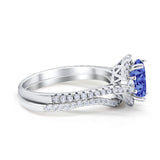 Oval Two Piece Halo Round Simulated Cubic Zirconia Ring 925 Sterling Silver