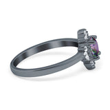 Art Deco Halo Engagement Ring Round Simulated Cubic Zirconia 925 Sterling Silver