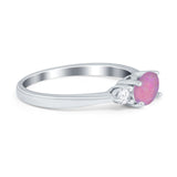Three Stone Oval Engagement Ring Simulated Cubic Zirconia 925 Sterling Silver