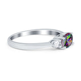 Three Stone Oval Engagement Ring Simulated Cubic Zirconia 925 Sterling Silver