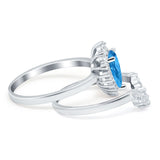 Teardrop Two Piece Art Deco Simulated CZ Wedding Ring 925 Sterling Silver