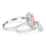 Teardrop Two Piece Art Deco Simulated CZ Wedding Ring 925 Sterling Silver