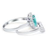Teardrop Two Piece Art Deco Simulated CZ Wedding Ring 925 Sterling Silver
