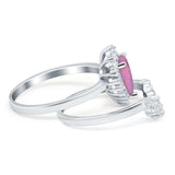 Teardrop Two Piece Art Deco Simulated CZ Wedding Ring 925 Sterling Silver