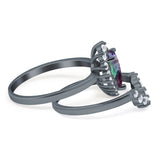Teardrop Two Piece Art Deco Simulated CZ Wedding Ring 925 Sterling Silver