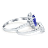 Teardrop Two Piece Art Deco Simulated CZ Wedding Ring 925 Sterling Silver