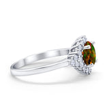 Halo Vintage Engagement Ring Round Simulated Cubic Zirconia 925 Sterling Silver