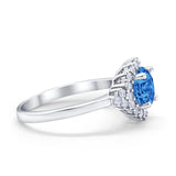 Halo Vintage Engagement Ring Round Simulated Cubic Zirconia 925 Sterling Silver