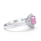 Halo Vintage Engagement Ring Round Simulated Cubic Zirconia 925 Sterling Silver