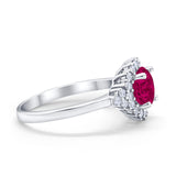 Halo Vintage Engagement Ring Round Simulated Cubic Zirconia 925 Sterling Silver