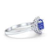 Halo Vintage Engagement Ring Round Simulated Cubic Zirconia 925 Sterling Silver