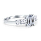 Emerald Cut Wedding Engagement Ring Simulated Cubic Zirconia 925 Sterling Silver