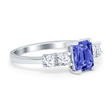 Emerald Cut Wedding Engagement Ring Simulated Cubic Zirconia 925 Sterling Silver