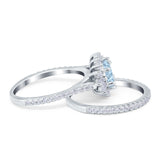 Two Piece Art Deco Marquise Simulated CZ Wedding Ring 925 Sterling Silver