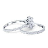 Two Piece Art Deco Marquise Simulated CZ Wedding Ring 925 Sterling Silver
